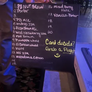 Beer menu