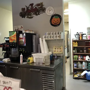 a coffee machine and a counter