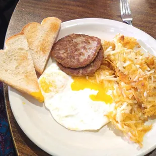 Eggs overeasy with Hash browns and Sausage