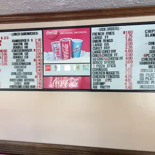 a menu for the drive - in