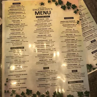 a menu for a restaurant