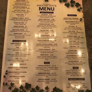 a menu for a restaurant
