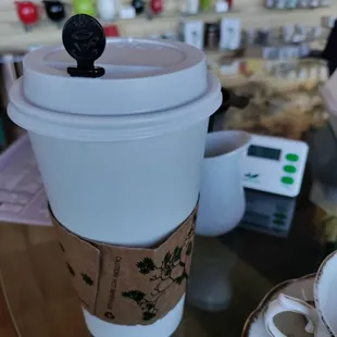 My to go cup of ginger almond. Ginger because I was SO full lol