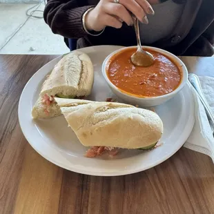 Tomato Gouda Soup Gluten Free Smoked Salmon and Cucumber Sandwich