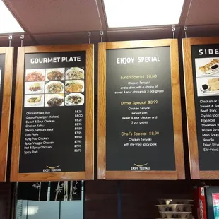 menus on the wall