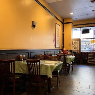 empty tables and chairs