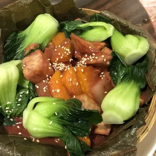 #40. Sliced Fatty Pork w/ Sweet Mustard Greens & Napa Cabbage