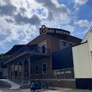 From the lower parking lot.  Please note the bicycle rack parking