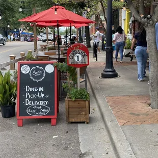 Outside with seating