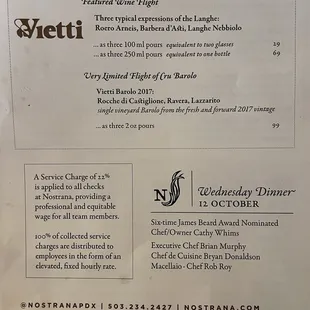 Special tasting menu
