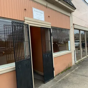 the entrance to a business