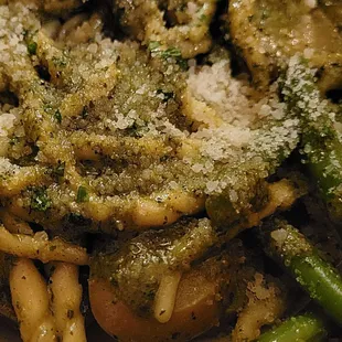 Close up of pesto pasta