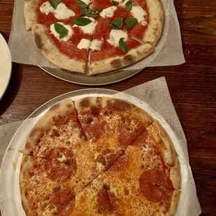 Margherita and pepperoni pizzas