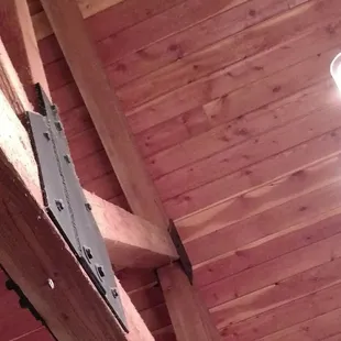 Dirty area above tables. We were concerned it would fall in our plates.