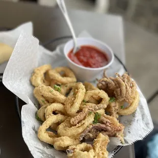 Good, hand breaded calamari