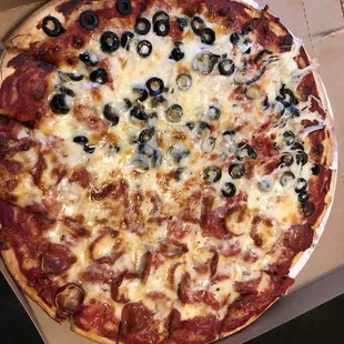 1/2 Black Olive,  1/2 Pepperoni