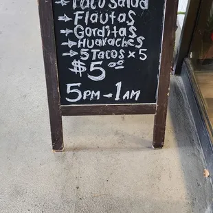 Daily specials board.