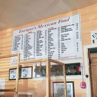 a menu on the wall