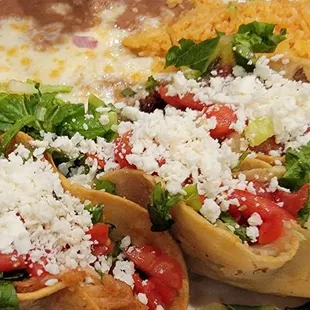 Chicken, Beef, Potato taco plate.