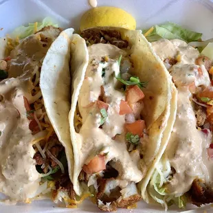 Three Fried Fish (tilapia) Tacos