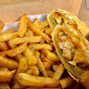 The menu is always rotating...here a glimpse of a Chicken Philly Roll w/ Fresh Cut Fries!!