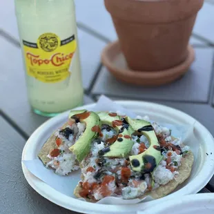 Ceviche tostada and Topo lemonade!  So yummy!