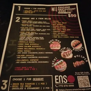 Restaurant week menu ... didn&apos;t use but nice options ... only 4 rolls per order but you can pick 4