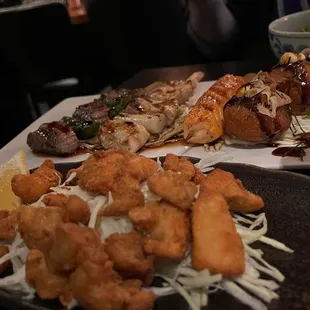 Beef Skewer, Chicken Skewer, Salmon Skewer, Takoyaki, Chicken Karaage