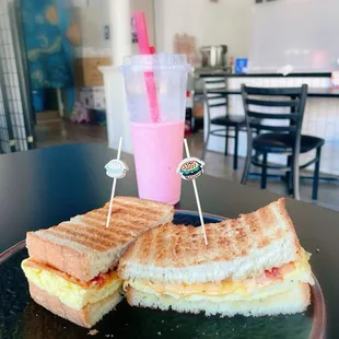 Strawberry Milk Slushy $6.50; Bacon Egg PoP $9.50