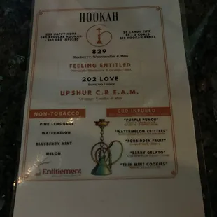 Hookah Menu
