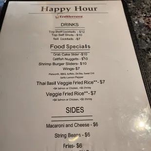 Happy hour menu
