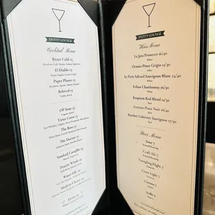 Cocktail menu