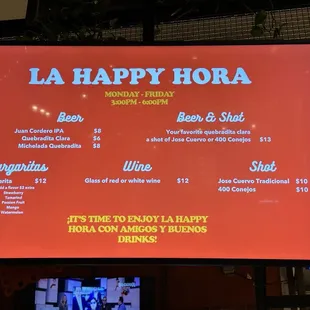 Happy Hour menu 12/2024