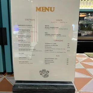 a menu on a table in a restaurant