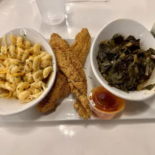 Southern Catfish with mac&amp;cheese and collard greens