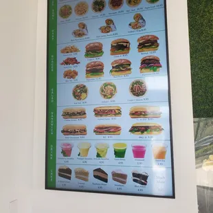 a menu for a fast food restaurant