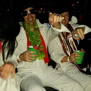 The Elvis Group getting down in the party bus