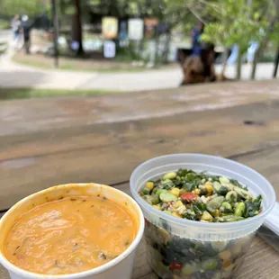 Amazing!!! Thai chicken soup and peanut sesame salad