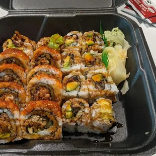 Spider roll and eel avocado roll