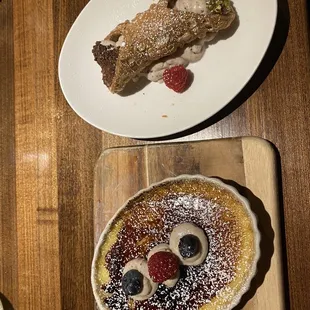 Cannoli and creme brulee