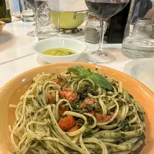 Linguine with pesto.