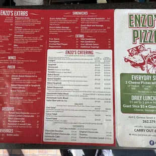 the menu for the restaurant