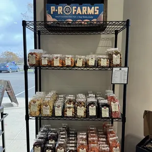 a display of dried fruit products