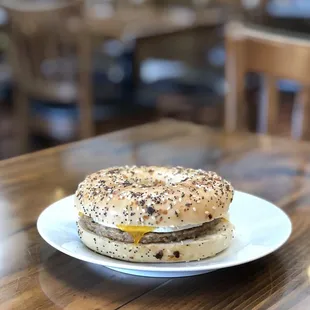 Eos Breakfast Sandwich on an Everything Bagel with Egg and Cheddar Cheese