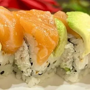 a row of different types of sushi