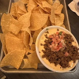 Rotel dip with warm chips. Yummy.