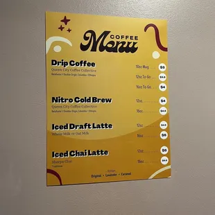 Coffee menu