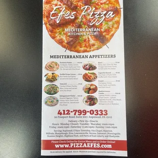 Front of the menu