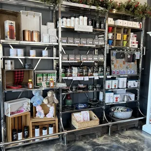 shelves with various items