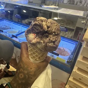 Birthday cake scoop on waffle cone